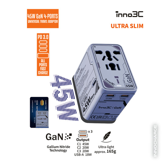 inno3C 45W GaN 4-Ports AC Socket Universal Travel Adaptor i-45WC