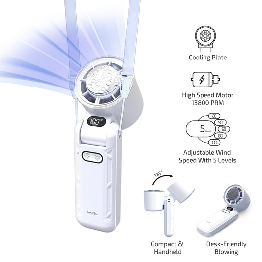 inno3C Ice Cooling Fan i-F5|Handheld Portable Turbo Fan with Ice Cooler|3600mAh USB Rechargeable Foldable Personal Fan