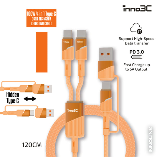 inno3C 4 in 1 100W Type-C Data Transfer Charging Cable 120cm i-100C2-12