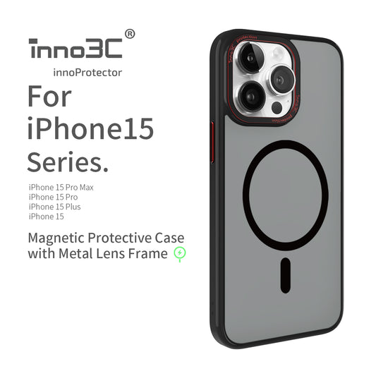 inno3C Magnetic Protective Case with Metal Lens Frame for iPhone 15 series