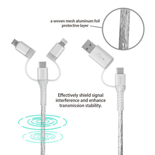 inno3C 五合一 Lightning/Type-C/Micro to USB/Type-C 透明快速充電線  i-5CS-12