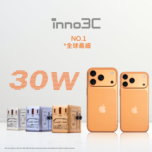 全球最細 旅行轉換插頭充電器 i-30WC 橙色|30W 3輸出全球通用充電器|快速充電轉換轉插|快速充電器|通用轉換插頭
