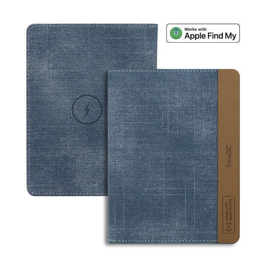 inno3C Passport Holder Tracker i-FP20 (Blue)|Wireless Charging Built-in Rechargeable Battery Passport Finder Works with Apple Find My|Passport Cover Tracker|Passport Finder