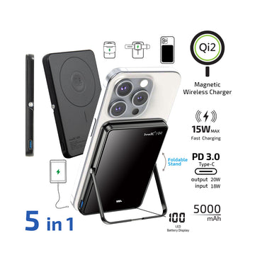 inno3C Qi2 超薄磁吸無線充移動電源連支架i-5M3 (黑色/白色)