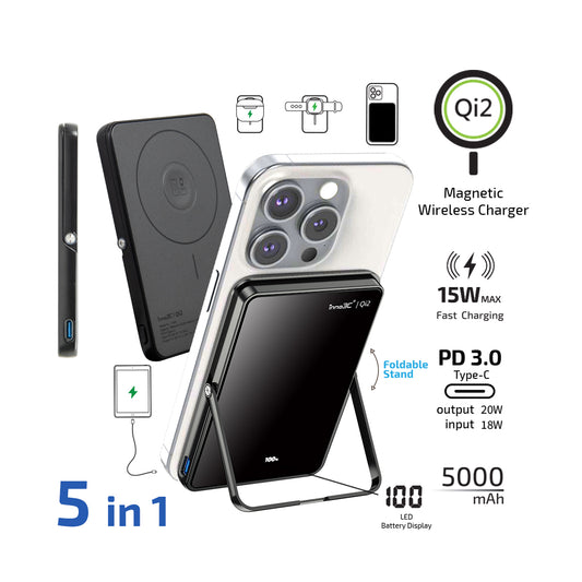 inno3C Qi2 超薄磁吸無線充移動電源連支架i-5M3 (黑色/白色)