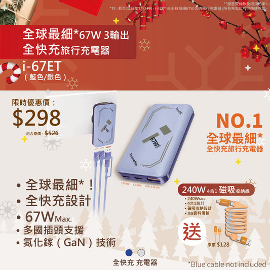 inno3C Ultra Slim 67W GaN 3-Ports Travel Fast Charger i-67ET