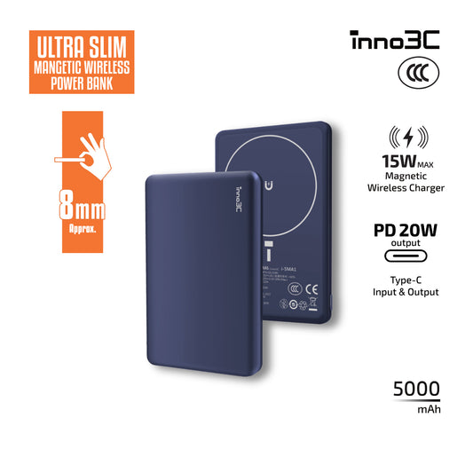 inno3C [ CCC 3C CE ]  Ultra Slim 8.75mm Magnetic Wireless Power Bank M6 (Blue) | PD3.0 20W Type-C Two-way Fast Charging Portable Charger