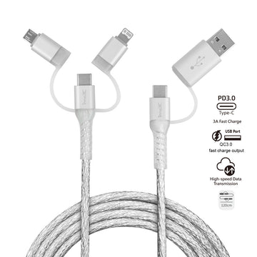 inno3C 五合一 Lightning/Type-C/Micro to USB/Type-C 透明快速充電線  i-5CS-12