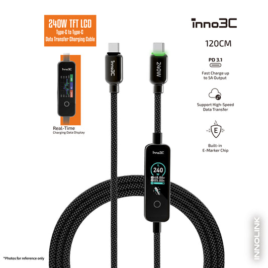inno3C 240W TFT LCD Type-C to Type-C Data Transfer Charging Cable i-DC240-12