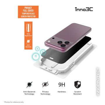 inno3C iPhone 18 Pro Max 防偷窺抗細菌全覆蓋鋼化玻璃螢幕保護貼(配備 簡易貼膜工具)