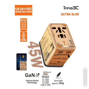 inno3C 45W GaN 4-Ports AC Socket Universal Travel Adaptor i-45WC