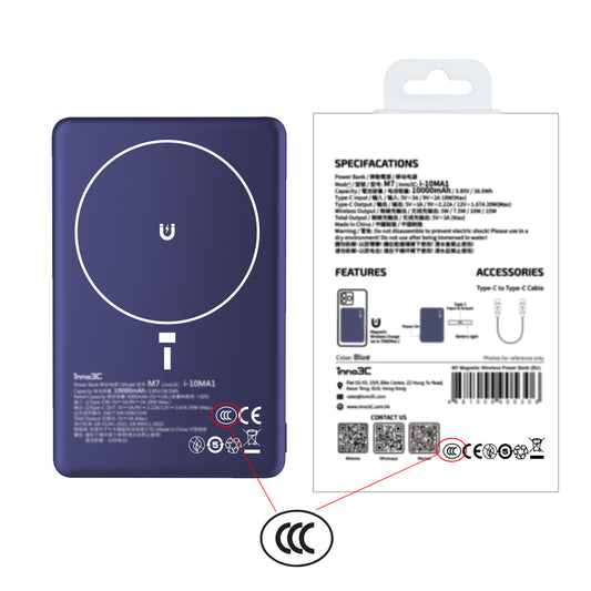 inno3C [ CCC 3C CE ] 15W Magnetic Wireless Power Bank 10000mAh M7 ( Blue )︱Type-C PD3.0 20W Two-way Fast Charging Portable Charger