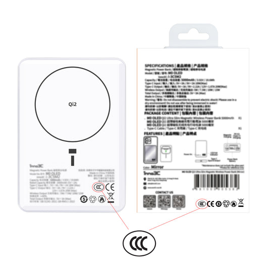 inno3C [ CCC 3C CE 安全認證 ] 可帶上飛機 Qi2 快速充電 超薄 磁吸無線充電 行動電源 5000mAh M0 OLED ︱ Pass-Through 直通充電 移動電源︱Type-C PD3.0 雙向快充 有線無線同時充電 尿袋︱LCD屏顯示電量 充電寶︱外置電源︱流動充電器( 黑色 / 鏡面效果 ) 