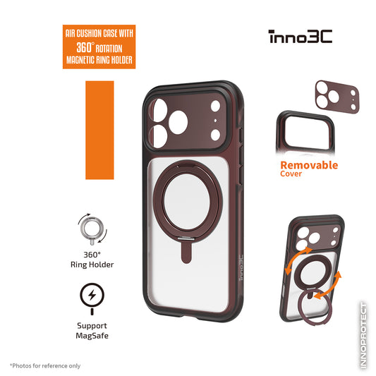 inno3C Airbag Matte Protective Case with 360° Rotation Magnetic Ring Holder for iPhone 18 series ( Pro Max / Pro )