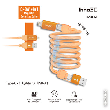 inno3C 240W 4 in 1 Magnetic Organized Cable i-4M240-12 ( Gray / Orange )