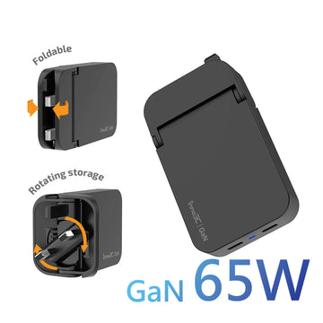 inno3C - 65W GaN Foldable Fast Charger i-65UK｜Dual USB Ports Wall Charger｜UK Travel Plug Adapter with 2 USB-C｜Type-C Port Power Adapter｜Type C PD3.0 Adaptor Plug｜USB-C Adapter Plug UK