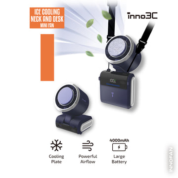 inno3C Ice Cooling Neck and Desk Mini Fan i-F13 ｜Type-C Charging LED Display Foldable Portable Handheld Fan